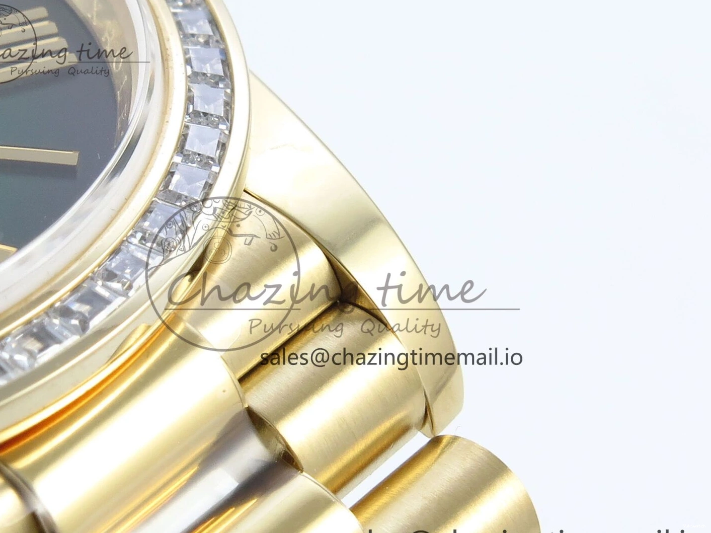 Bracelet Black 40 QF Diamonds Weight) Best YG on DayDate A2836 Dial V5 (Gain Bezel President Green Edition 1:1 0429